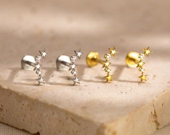 18G/16G Dainty Star Internally Threaded Labret,Flat Back Earring,Tragus Stud,Flat Back Stud,Helix Stud,Cartilage Stud,Tiny Star Jewelry