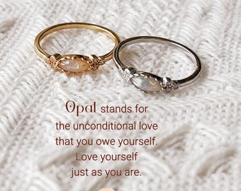 Self Reminder-Love Yourself Oval Cut Opal Ring,925 Sterling Silver,Christmas Gift for Her