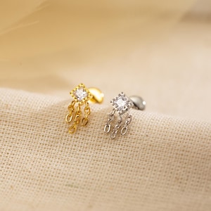 18G/16G Cz Dangle Internally Threaded Labret,Tragus Stud,Cartilage Helix Stud,Conch Earrings,Flat Back Labret Dtud,Nose Stud
