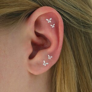 18G/16G Cz Butterfly Internally Threaded Labret,Tragus Stud,Conch Earrings,Cartilage Helix Stud,Flat Back Labret Stud,Nose Stud