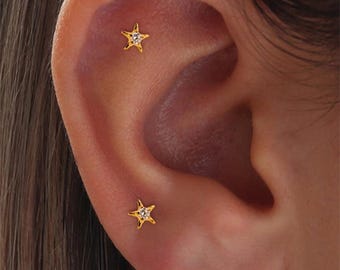 Star Titanium Internally Threaded Labret, Flat Back Earring