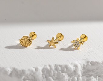Starfish Sea Turtle Stud, 16G/18G Internally Threaded Labret, Titanium Helix Earring,Helix Stud,Tragus Stud