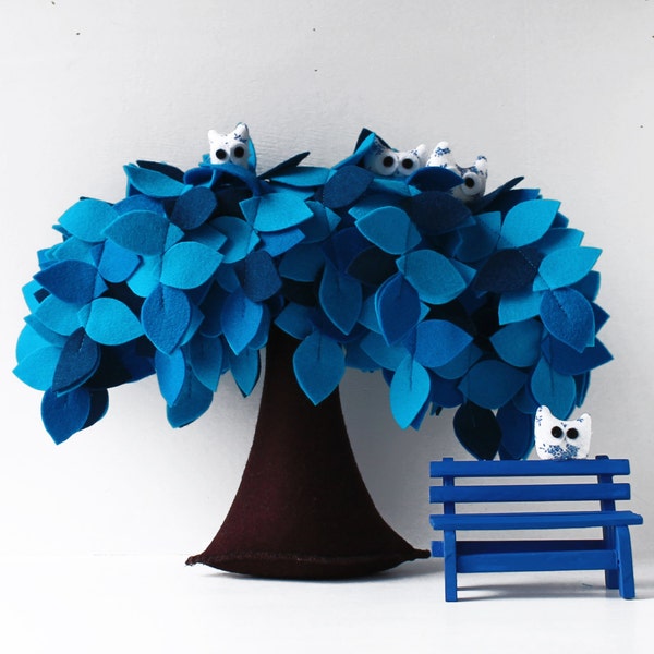 Bleu chambre d’enfant de saule pleureur, arbre en feutrine, décoration, cadeau de pendaison de crémaillère, c’est un garçon, cadeau de shower de bébé