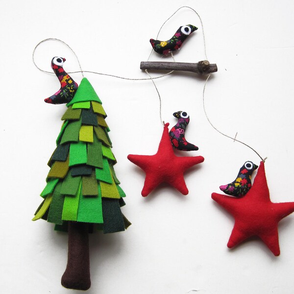 Mobile Fir with stars. Felt decoration wall hanging. Children home decor.