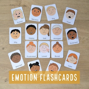 Tarjetas flash de emociones, tarjetas flash imprimibles de sentimientos preescolares, materiales Montessori, tarjetas de regulación emocional para niños pequeños, decoración del aula