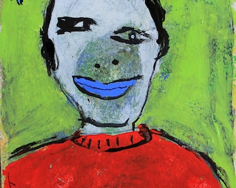 original modern abstract folk art painting on paper