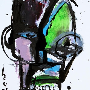 HE&#39;S HERE! - Folk Art Original Outsider Painting