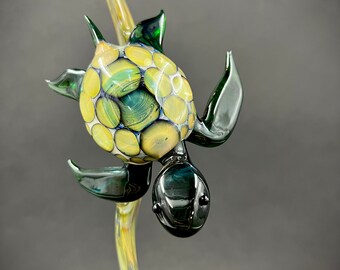 Turtle on seaweed glass sculpture