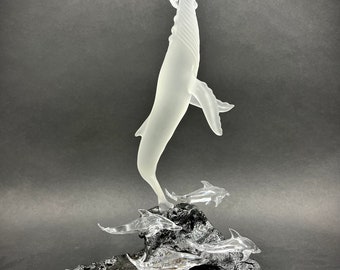First Breath Whale With Dolphins Glass Sculpture
