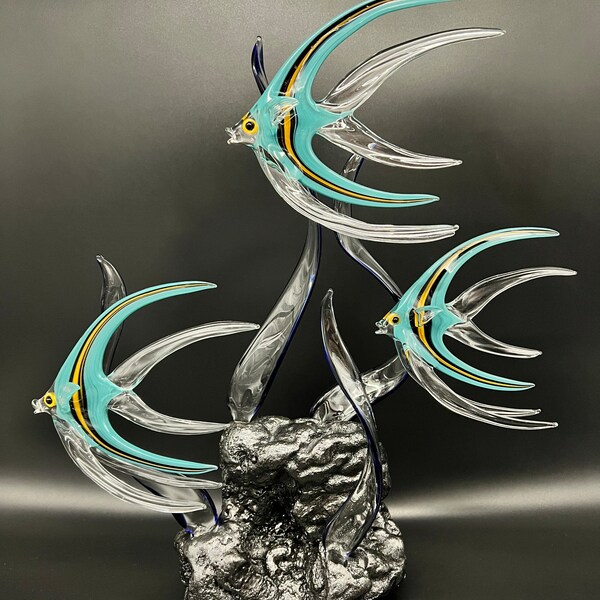 Triple Angelfish Glass Sculpture