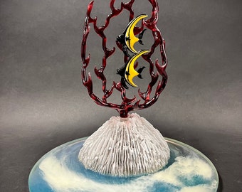 Mini Moorish Idol in Coral on resin ocean glass sculpture