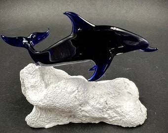 Large Blue Dolphin Glass Sculpture