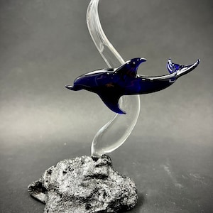 Blue Dolphin on a wave Glass Sculpture