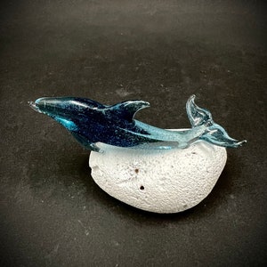 Blue sparkle dolphin glass sculpture