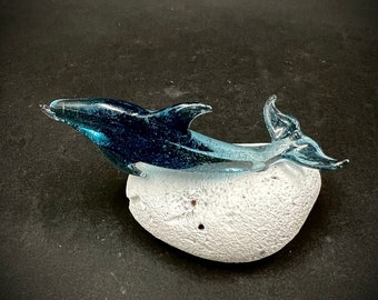 Blue sparkle dolphin glass sculpture