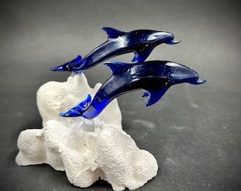 Large Double Dolphin Glass Sculpture