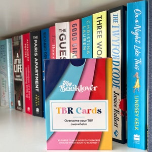 May include: A set of 30 TBR Cards to help indecisive readers choose which book to read next. The cards are blue, pink, and red with the text "Hey Booklover TBR Cards Overcome your TBR overwhelm".