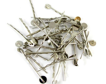 Bobby Pins with Glue Pad - Silver Tone - 45mm - 20 pieces SC003
