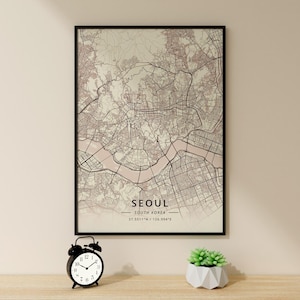 Karte Kunst, Seoul Poster, für Geschenk, Wohnzimmer Dekor, Seoul Karte Poster, Kunst aus der Vogelaugen-Karte, Karte Wandkunst, Seoul, Wandkunst, Karte Poster