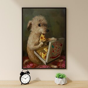 Dog Eating Pizza, Dog Art, Dog Canvas, Dog Poster, Funny Animal Canvas, Ready To Hang, Wall Decor, Wall Hanging, For Gift, Funny Animal Art