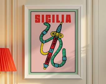 Sicily Maximalist Retro Italian Poster Art, Briscola Card Print (Digital Download)
