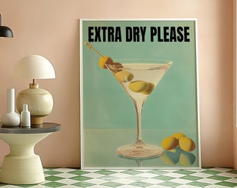 Martini Poster, Vintage Bar Poster, Luxury Bar Poster, Kitchen Wall Decor, Wall Bar Decor, House Warming, Kitchen Style, Instant download