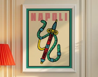 Napoli Maximalist Retro Italian Poster Art, Briscola Card Print (Digital Download)