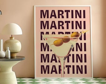 Martini Poster, Vintage Bar Poster, Luxury Bar Poster, Kitchen Wall Decor, Wall Bar Decor, House Warming, Kitchen Style, Instant download