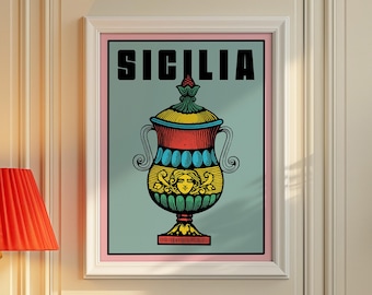 Sicily Maximalist Retro Italian Poster Art, Briscola Card Print (Digital Download)