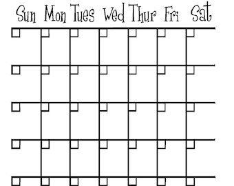 Calendar Decal measuring 19 across x 20 tall, choice of color and format