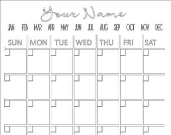 Custom Calendar DECAL ONLY for previously purchased 16" x 20" Acrylic board,  decal measures approx 15" x 16", format and color choice