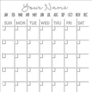 Custom Calendar DECAL ONLY for previously purchased 16&quot; x 20&quot; Acrylic board,  decal measures approx 15&quot; x 16&quot;, format and color choice