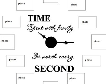 Photo wall clock decal, Time Spent with Family or Family Time is Sacred Time, create photo clock, lettering only clock works not included