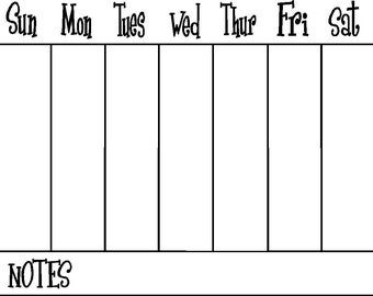 Weekly Calendar Vinyl Decal for Dry Erase board or frame 11 inches across x 8.5 inches high in choice of color