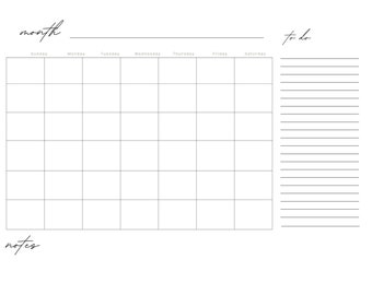 Printable Digital Download Perpetual Blank Calendar | farmhouse | instant download |  PNG and PDF | Scalable | minimal | black and white