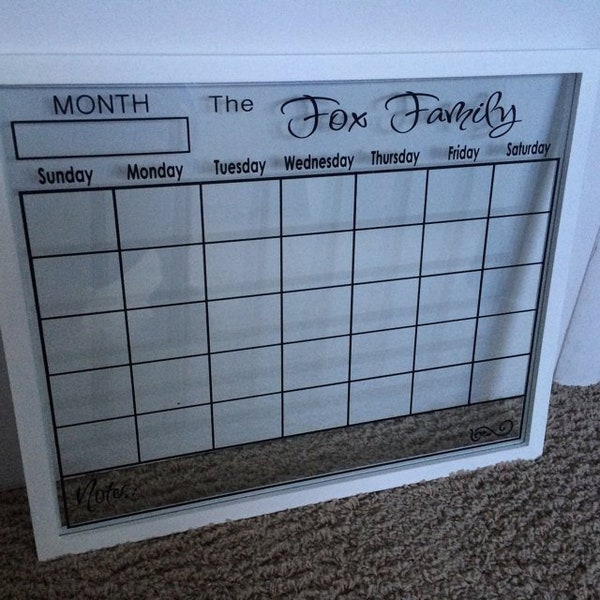 Personalized Calendar DECAL ONLY personalized and Reverse Cut to fit 16 h x 20 w frame, frame not included, DIY