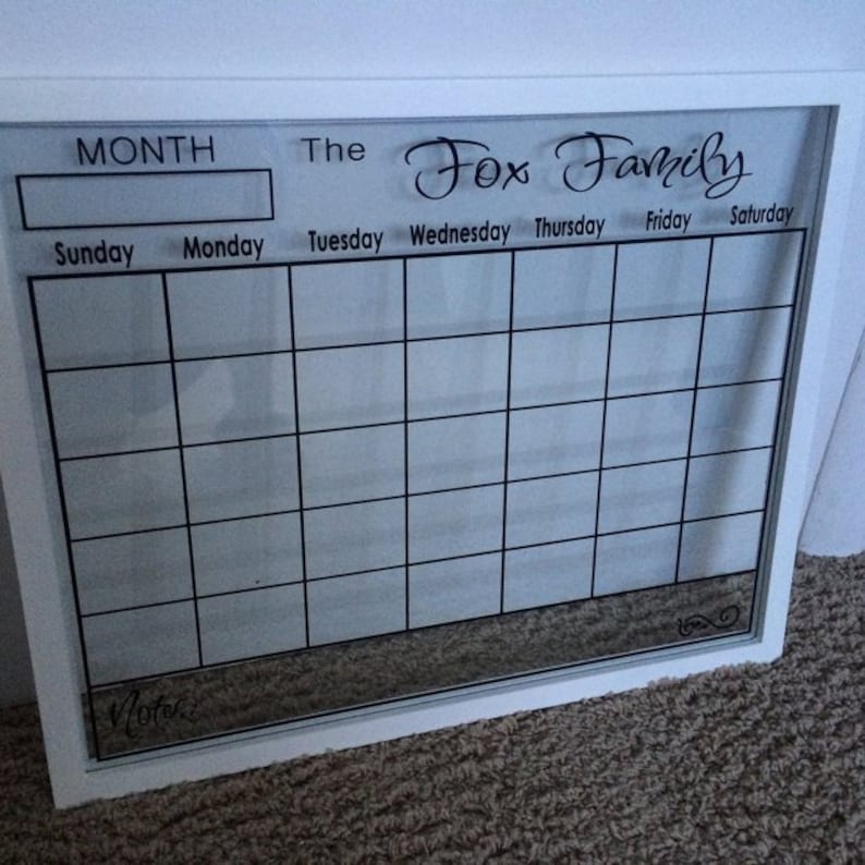 Personalized Calendar DECAL ONLY personalized and Reverse Cut to fit 16 h x 20 w frame, frame not included, DIY image 1