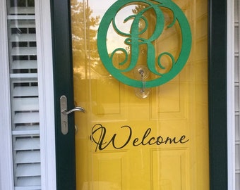 Welcome vinyl lettering decal for front door choice of size fonts and color