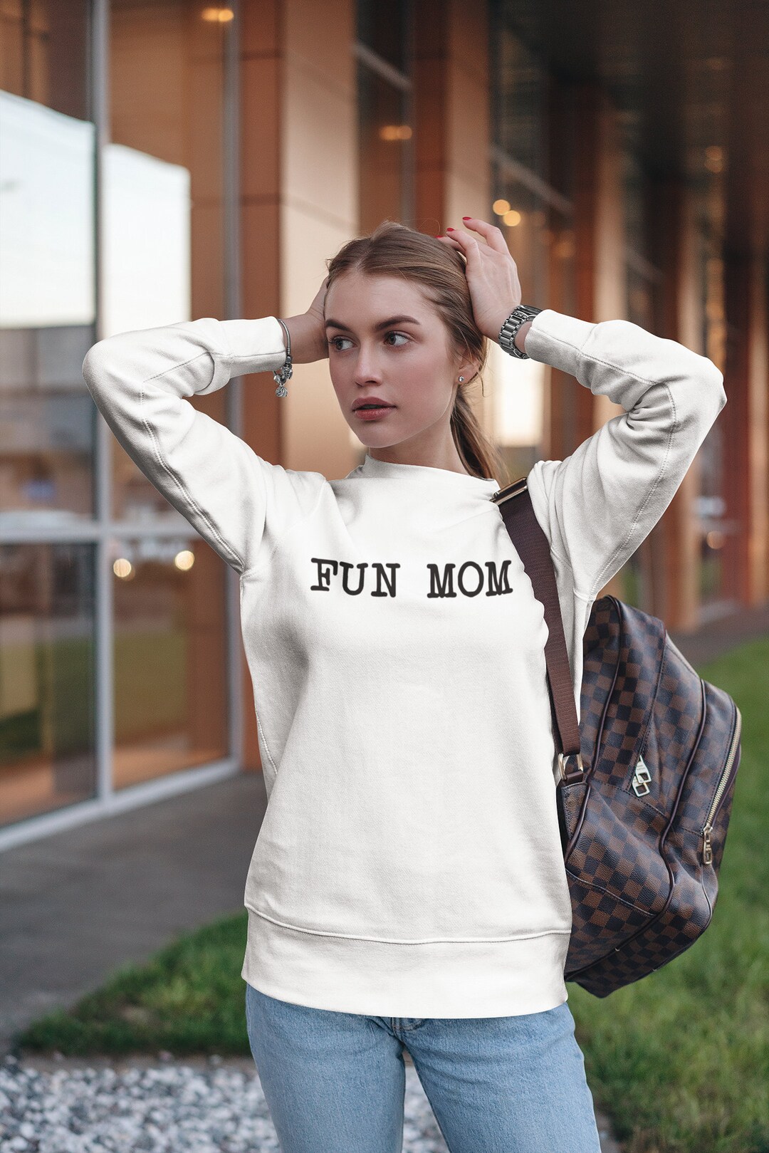 Fun Mom Sweatshirt Ash Gray Sweatshirt With Fun Mom Lettering
