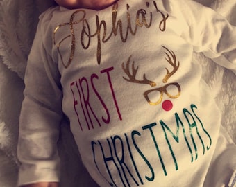 Personalized First Christmas iron on decal 5.75 x 6