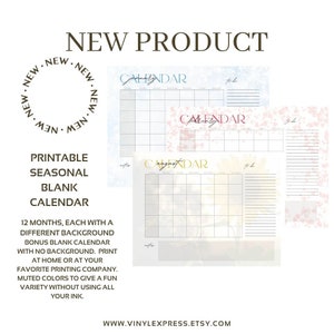 Printable Digital Download Perpetual Blank Calendar Set | Seasonal Design | Instant Download ...