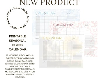 Printable Digital Download Perpetual Blank Calendar set | seasonal design | instant download |  PNG and PDF | Scalable | minimal | landscape