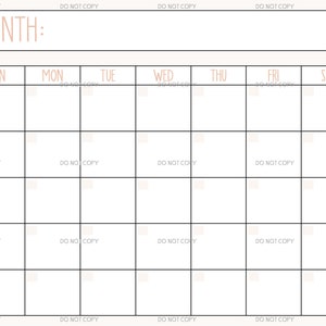 Printable Digital Download Perpetual Blank Calendar | farmhouse | instant download |  PNG and PDF | Scalable | minimal | 3 colors | boxes