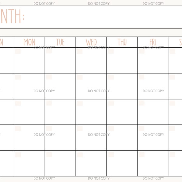 Printable Digital Download Perpetual Blank Calendar | farmhouse | instant download |  PNG and PDF | Scalable | minimal | 3 colors | boxes