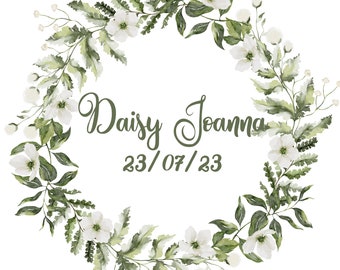 Printable, personalized green Floral Wreath with name, initial, etc.  Print on transfer paper and apply, or print and frame for the wall