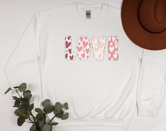 Love crewneck sweatshirt, perfect for cooler weather, time with friends, running errands, cozy night in