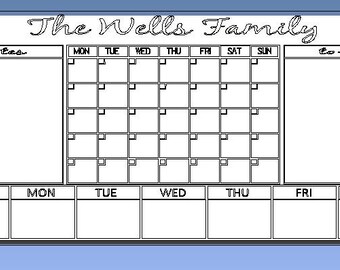 Custom Family Calendar DECAL ONLY with notes, to do, and weekly sections to fit 24 x 48, mirror image, in choice of single color