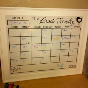 Calendar Decal personalized cut to fit 16 x 20 chalkboard whiteboard or frame, frame or whiteboard not included image 2