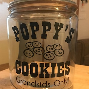 Grandpas Cookies or Candy, or Grandma&#39;s Cookies, 6 x 5.5 vinyl decal, Pawpaw&#39;s Kisses is 5 x 4.5, choice of color