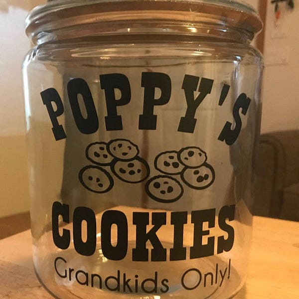 Grandpas Cookies or Candy, or Grandma's Cookies, 6 x 5.5 vinyl decal, Pawpaw's Kisses is 5 x 4.5, choice of color